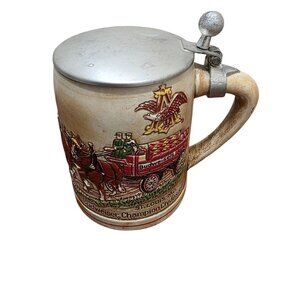 Vintage Budweiser Champion Clydesdales Ceramic Beer Stein With Pewter Lid